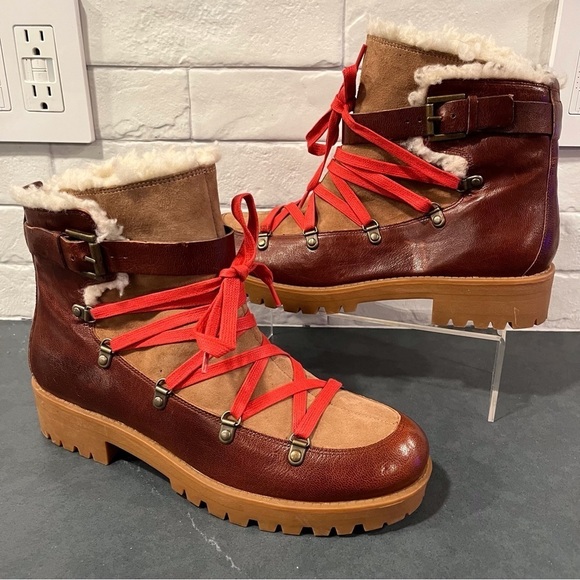 Nine West sz 10 chestnut Leather Orynne Ankle hiking Boot - Picture 5 of 16